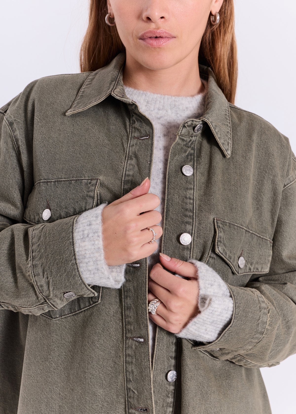 NORR Larisa clean denim shirt Shirts Dark green