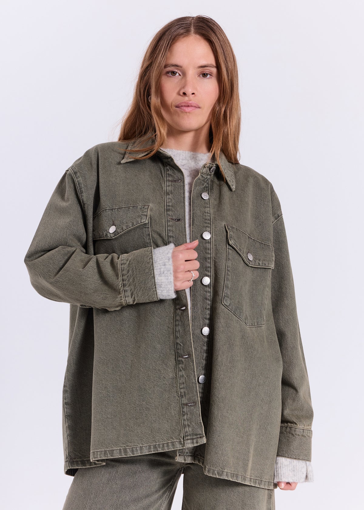 NORR Larisa clean denim shirt Shirts Dark green