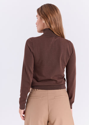 NORR Lena roll neck knit top Knits Dark Brown
