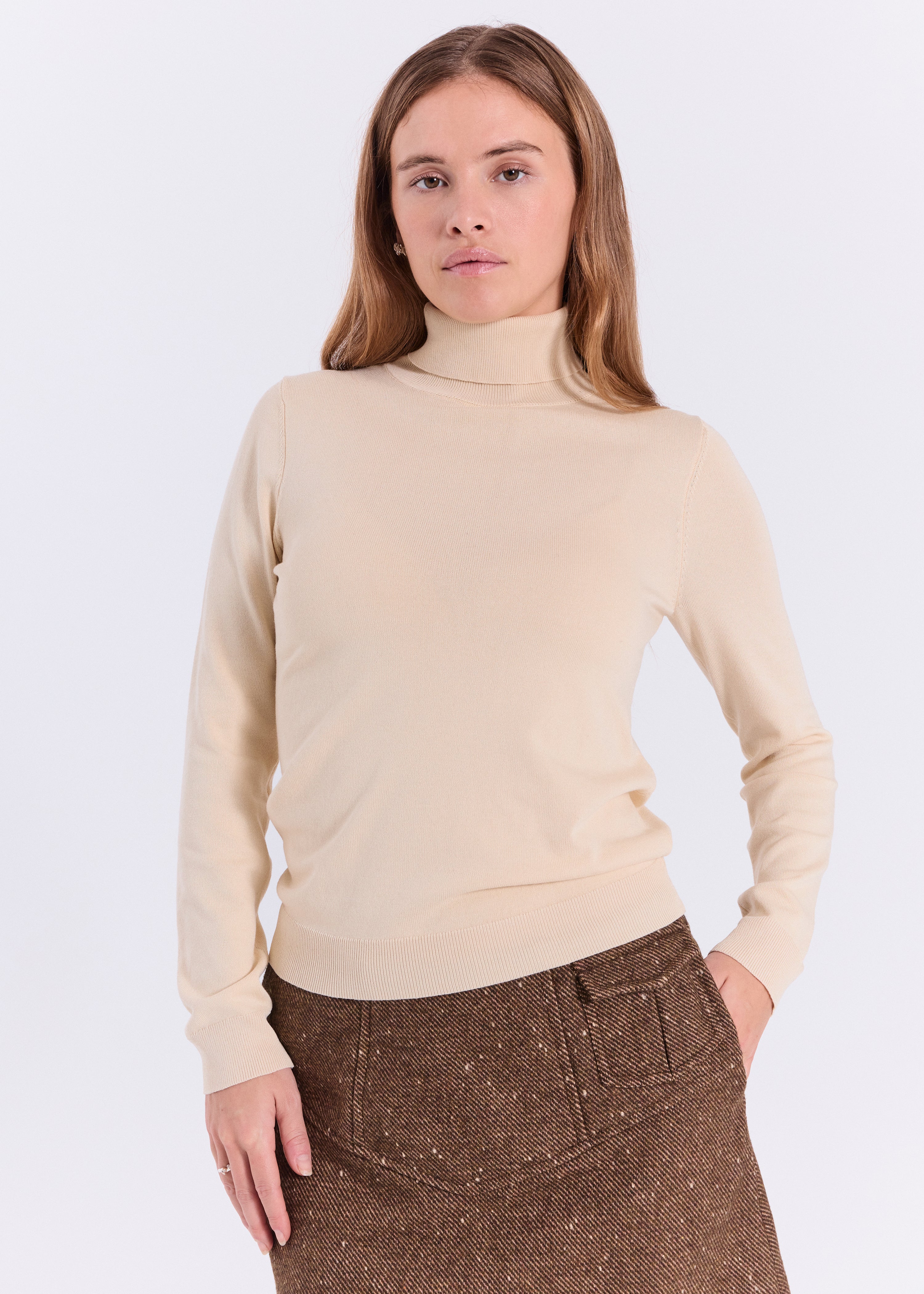 NORR Lena roll neck knit top Knits Light yellow