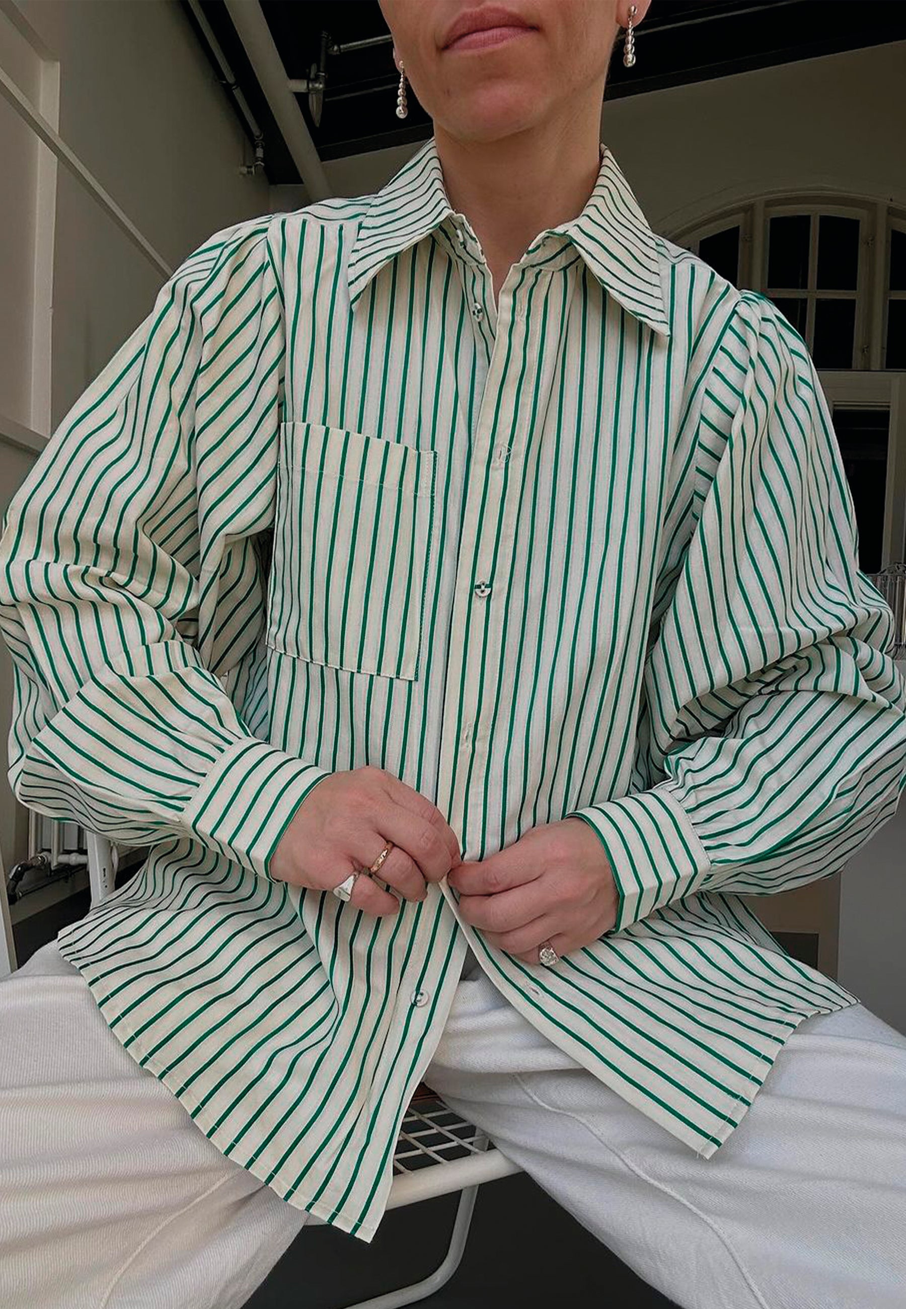 NORR Linna shirt Shirts Bright green stripe