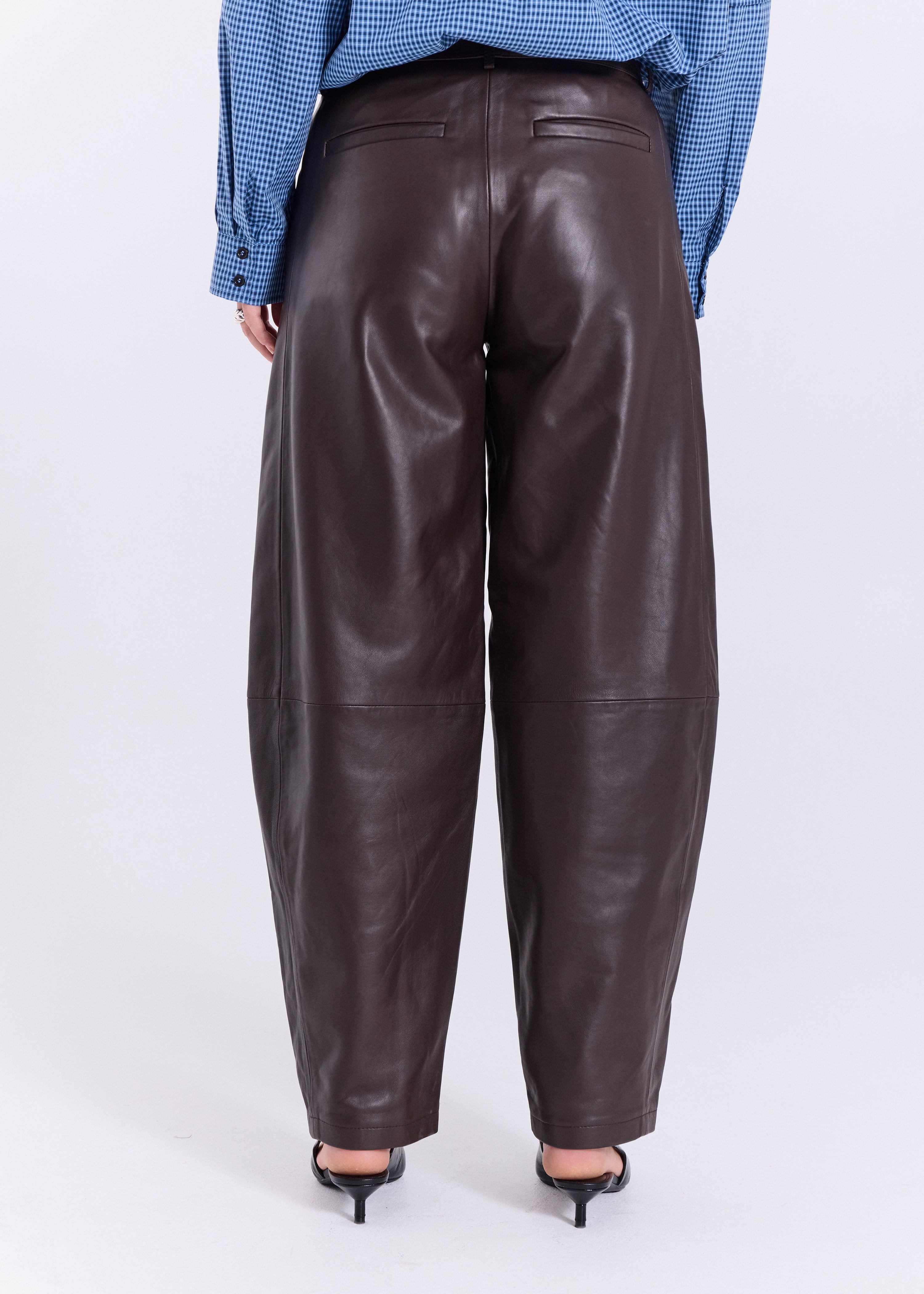 NORR Monica barrel leather pants Pants Dark Brown