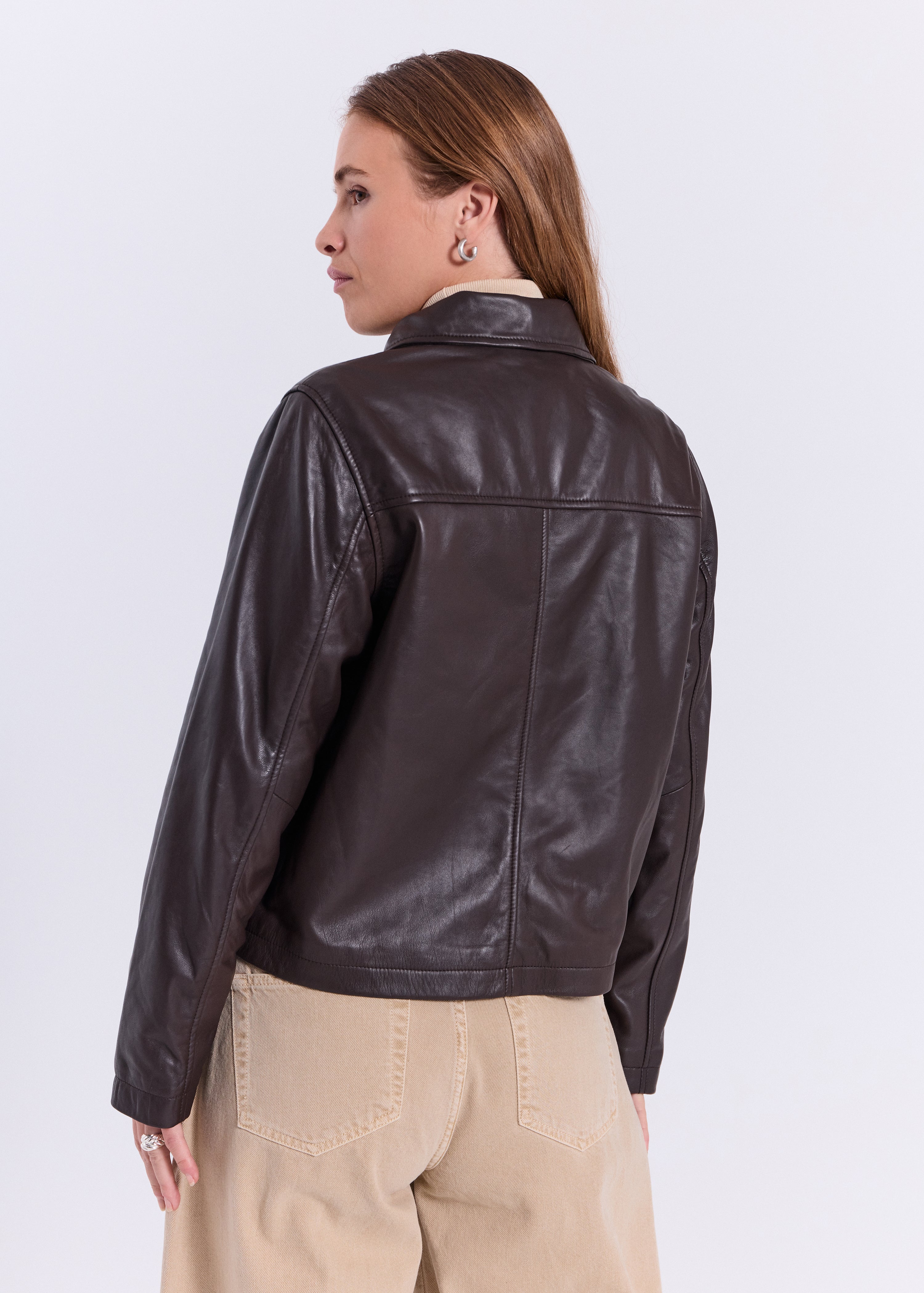 NORR Monica string leather shirt Shirts Dark Brown