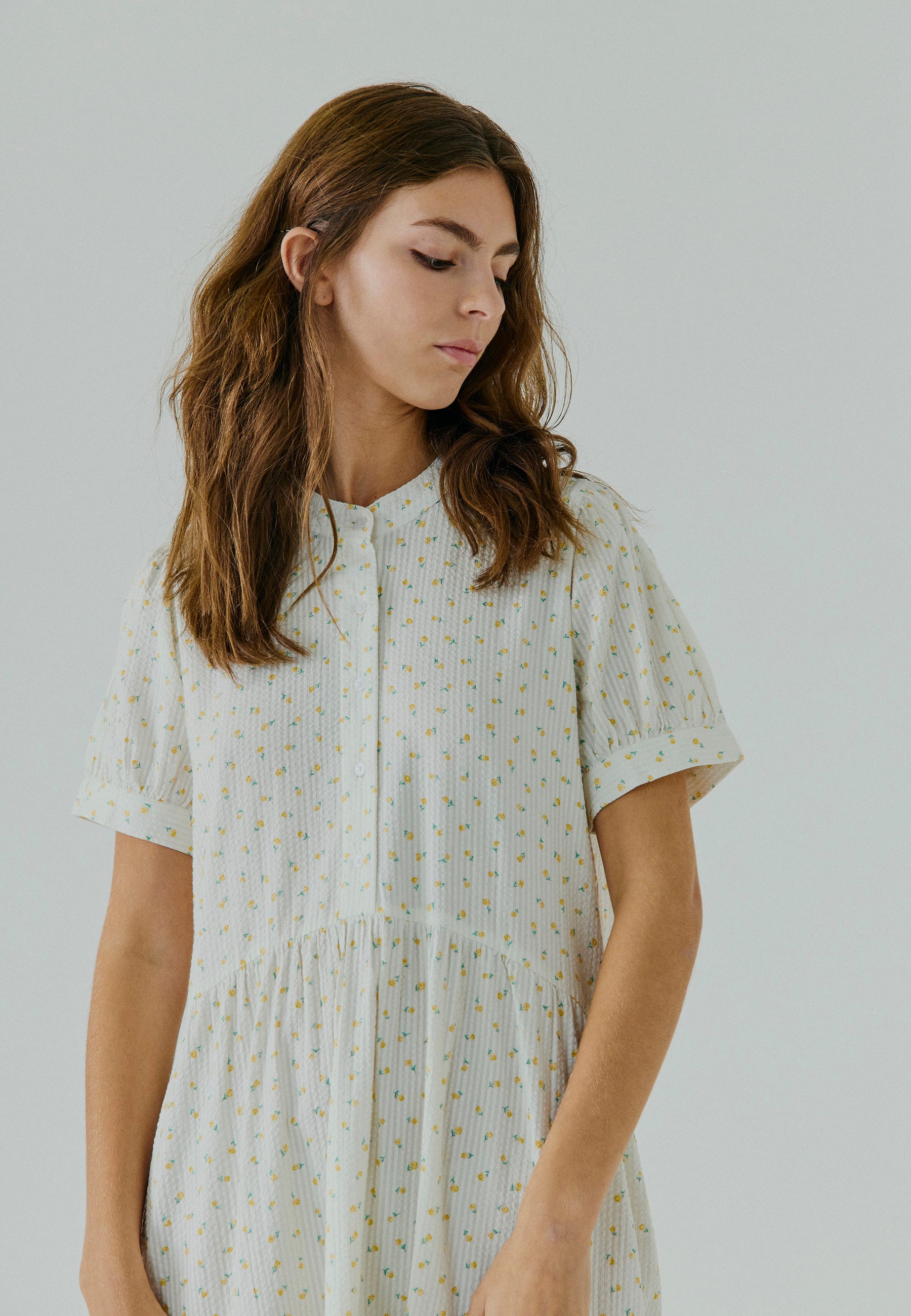 NORR NO - Fia ss dress Dresses Light yellow flower AOP