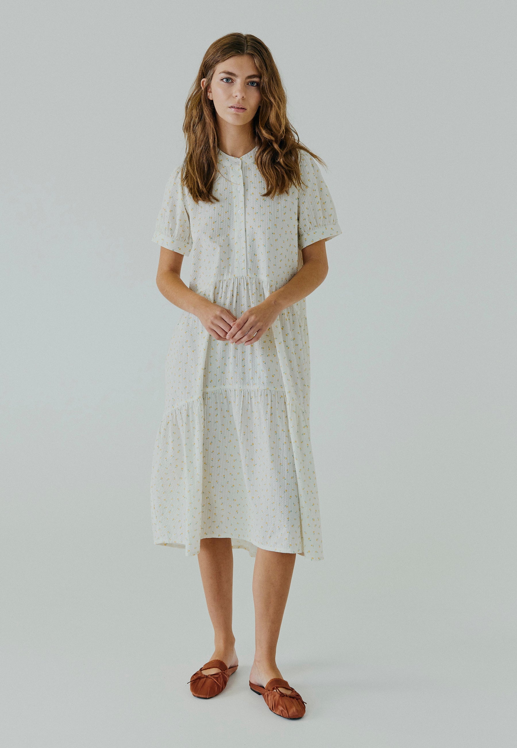 NORR NO - Fia ss dress Dresses Light yellow flower AOP