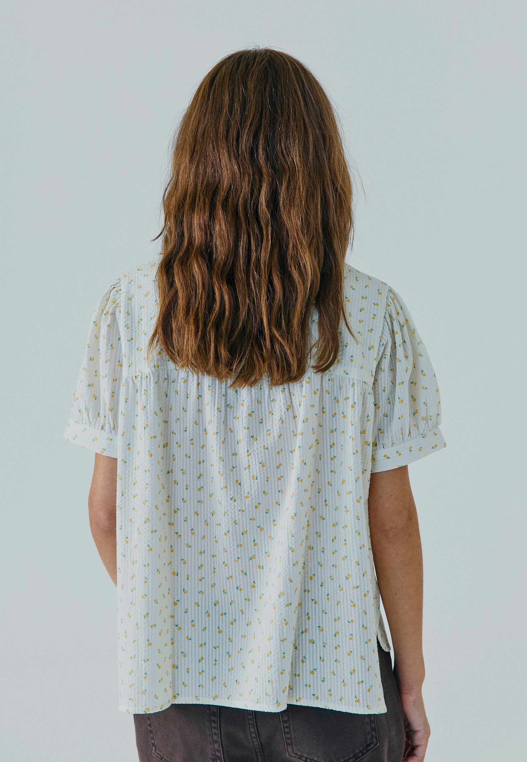 NORR NO - Fia ss shirt Shirts Light yellow flower AOP
