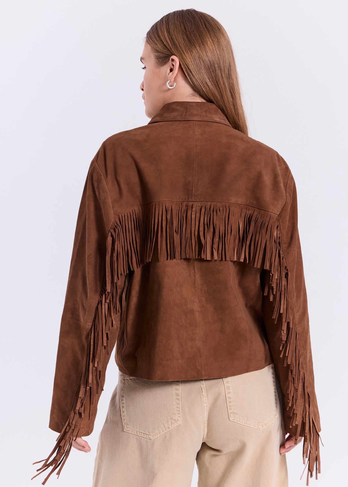 NORR Nathalio fringe suede shirt Shirts Caramel brown