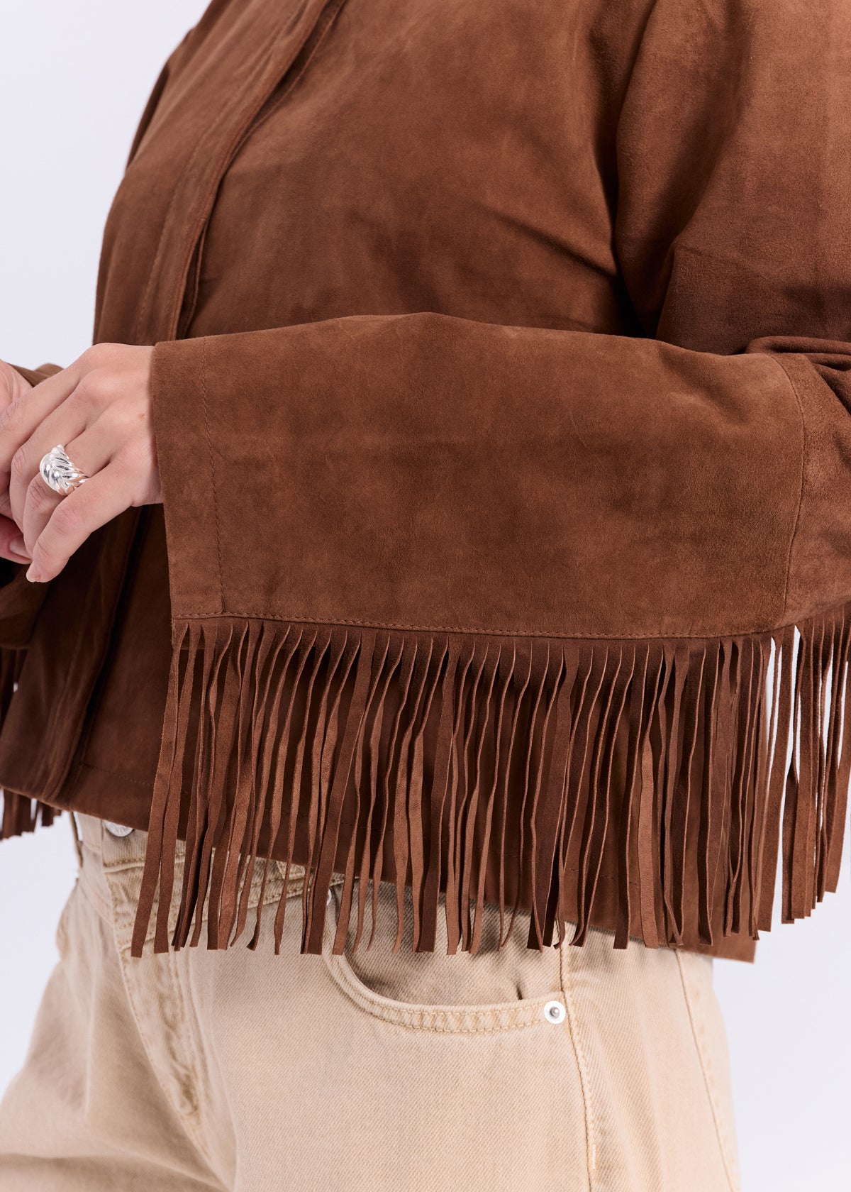 NORR Nathalio fringe suede shirt Shirts Caramel brown