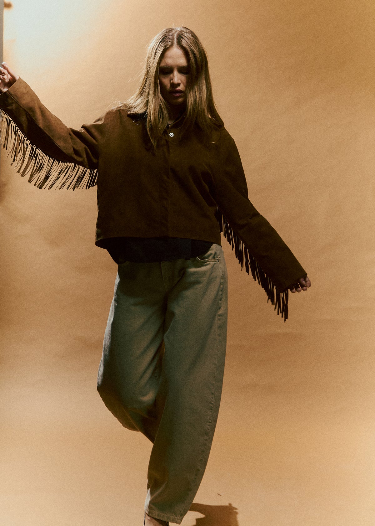 NORR Nathalio fringe suede shirt Shirts Caramel brown