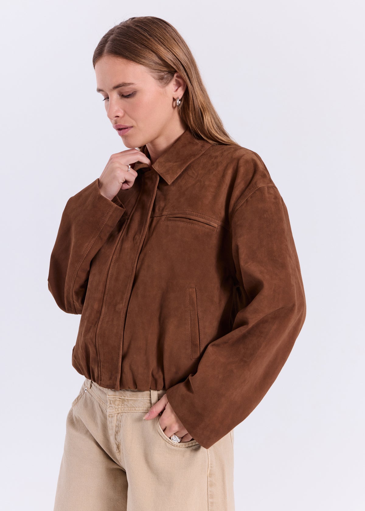 NORR Nathalio suede jacket Jackets Caramel brown