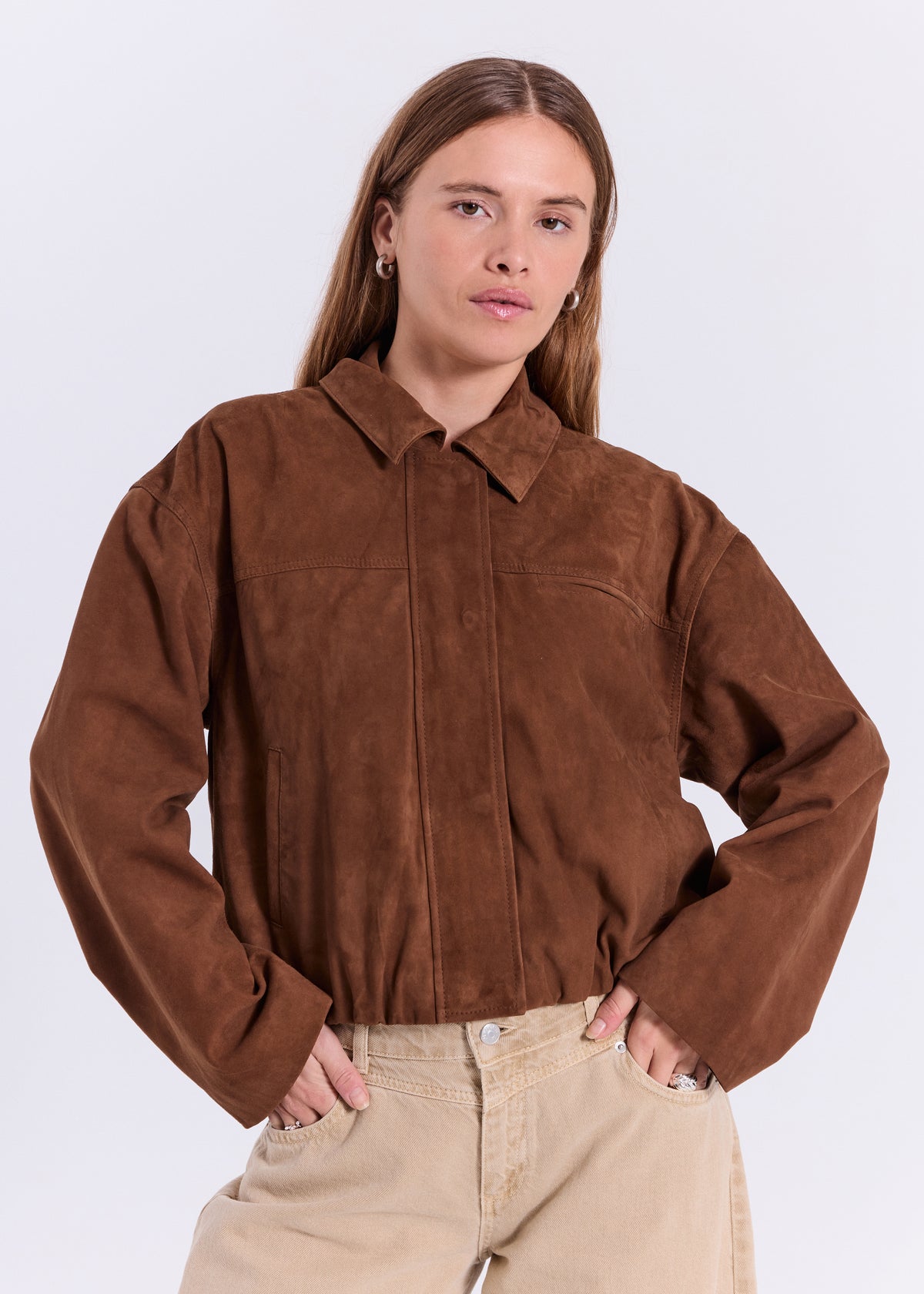 NORR Nathalio suede jacket Jackets Caramel brown