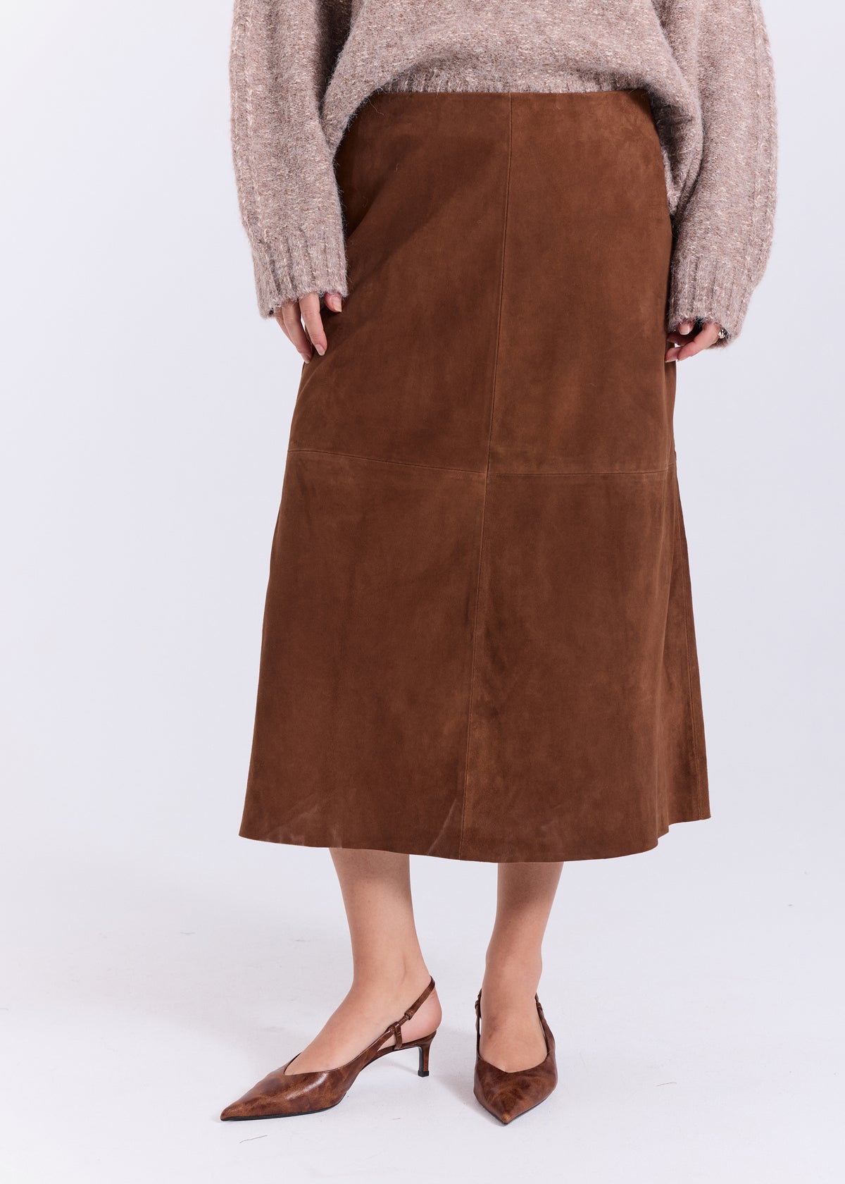 NORR Nathalio suede midi skirt Skirts Caramel brown
