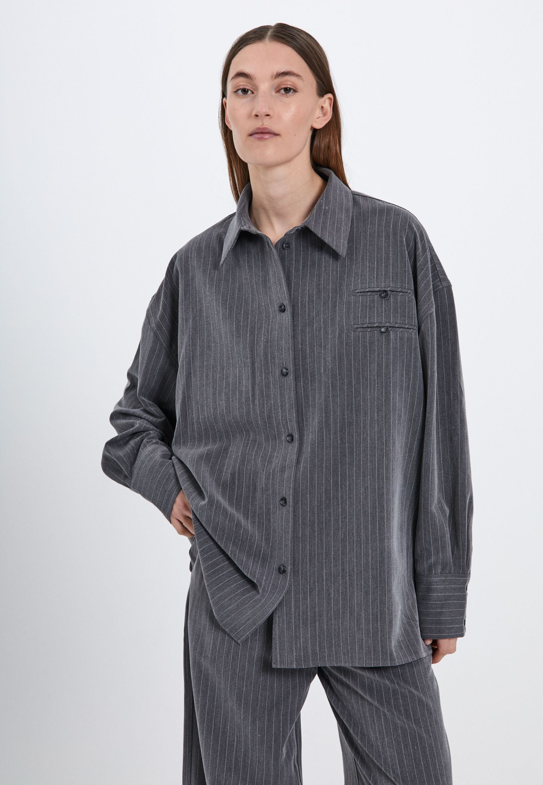 NORR Neo pinstripe shirt Shirts Grey pinstripe