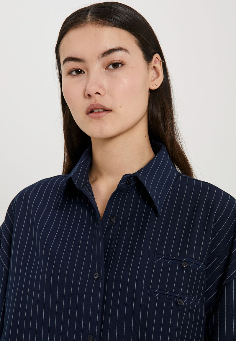 NORR Neo pinstripe shirt Shirts Navy pinstripe