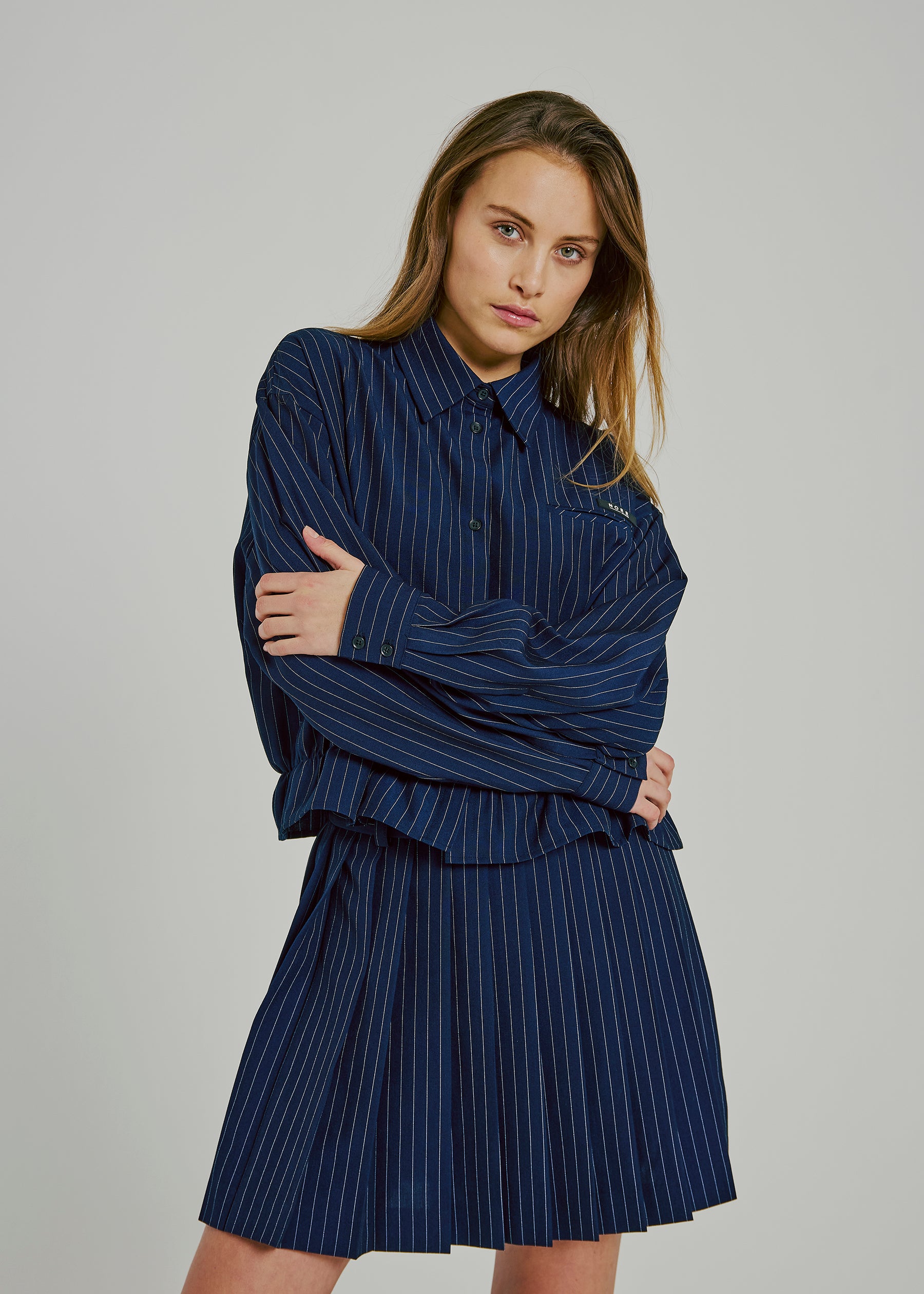 NORR Neo pinstripe short shirt Shirts Navy stripe