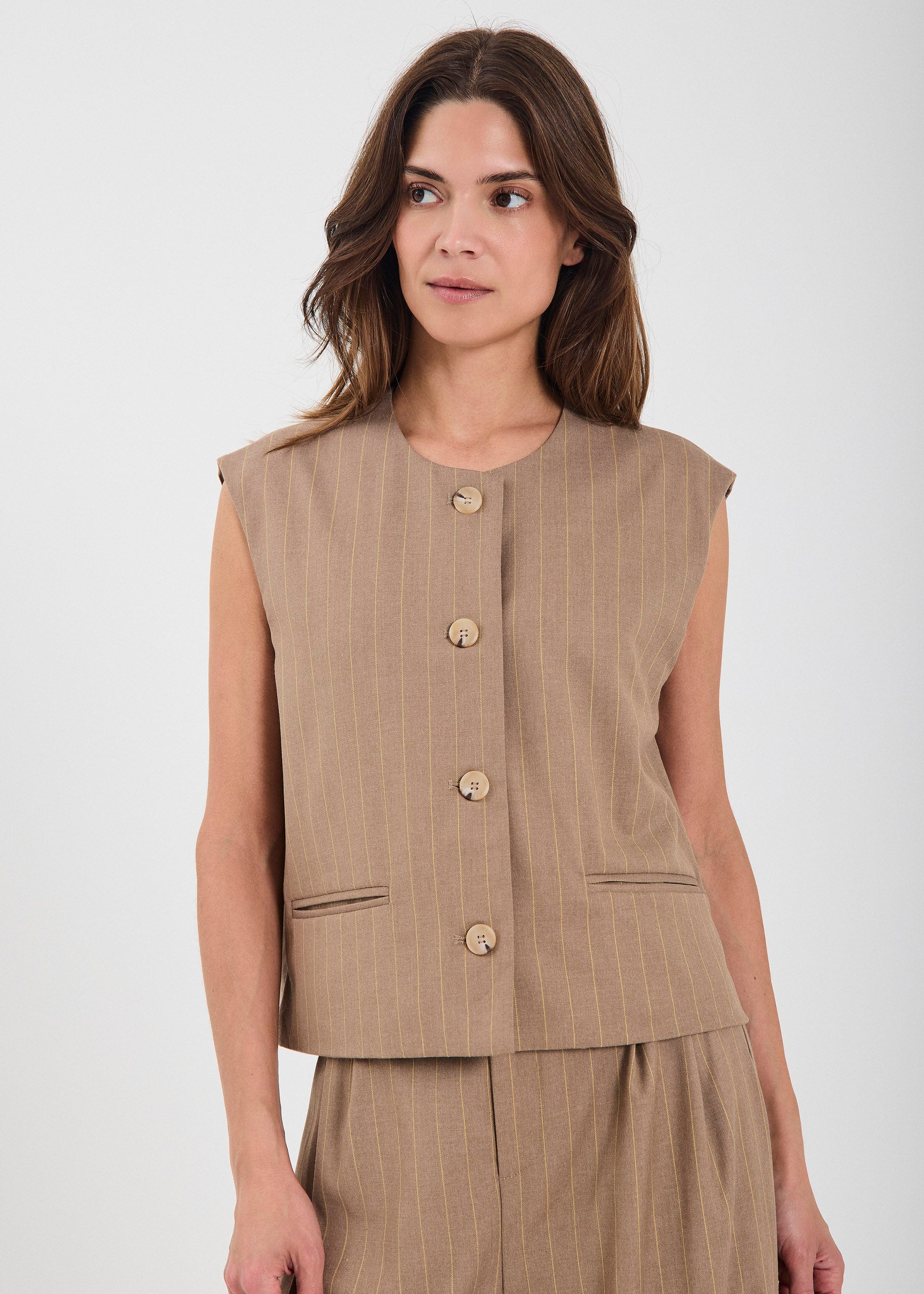 NORR Novia short waistcoat Waistcoats Yellow stripe