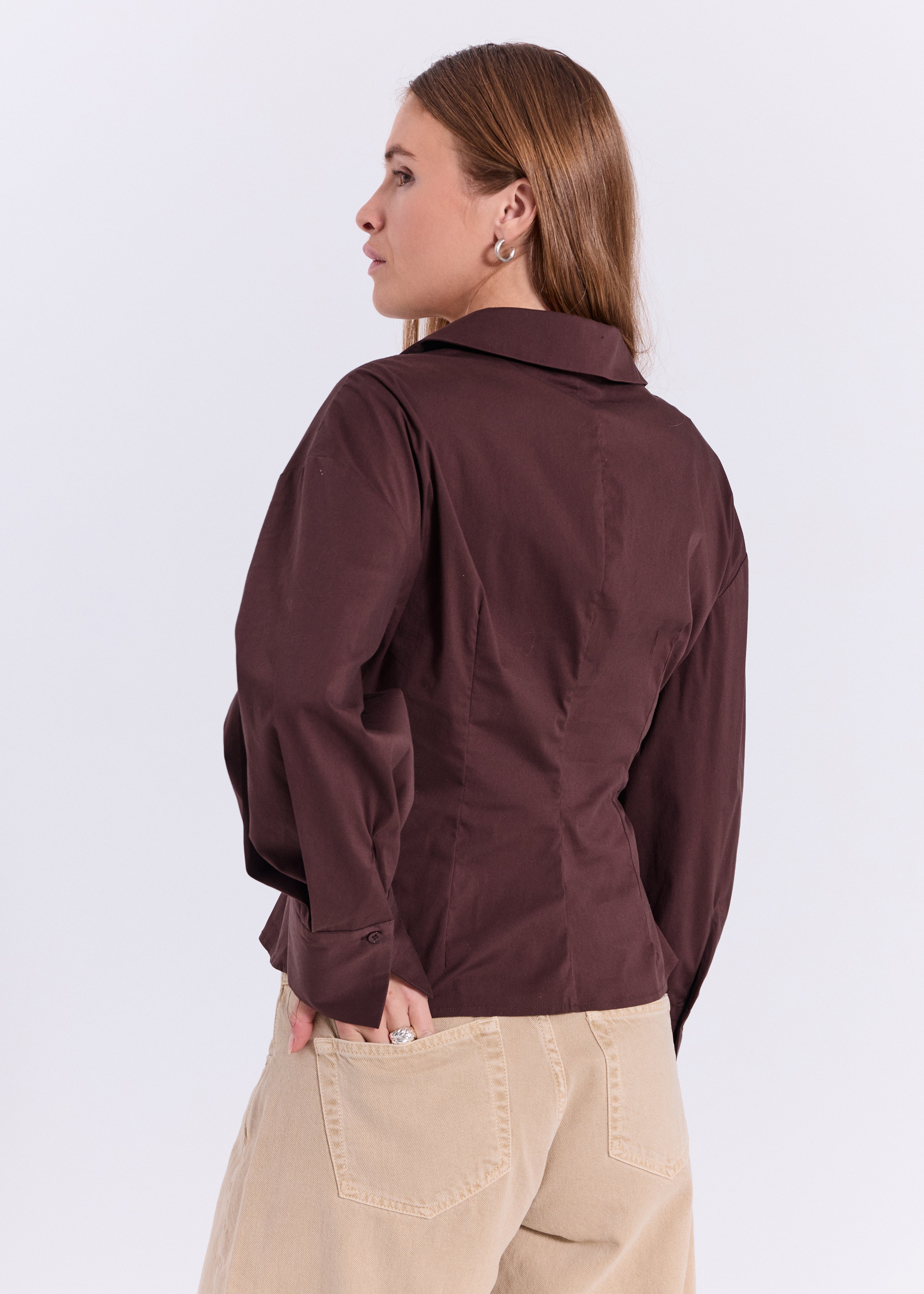 NORR Otilia LS gathered top Tops Dark Brown