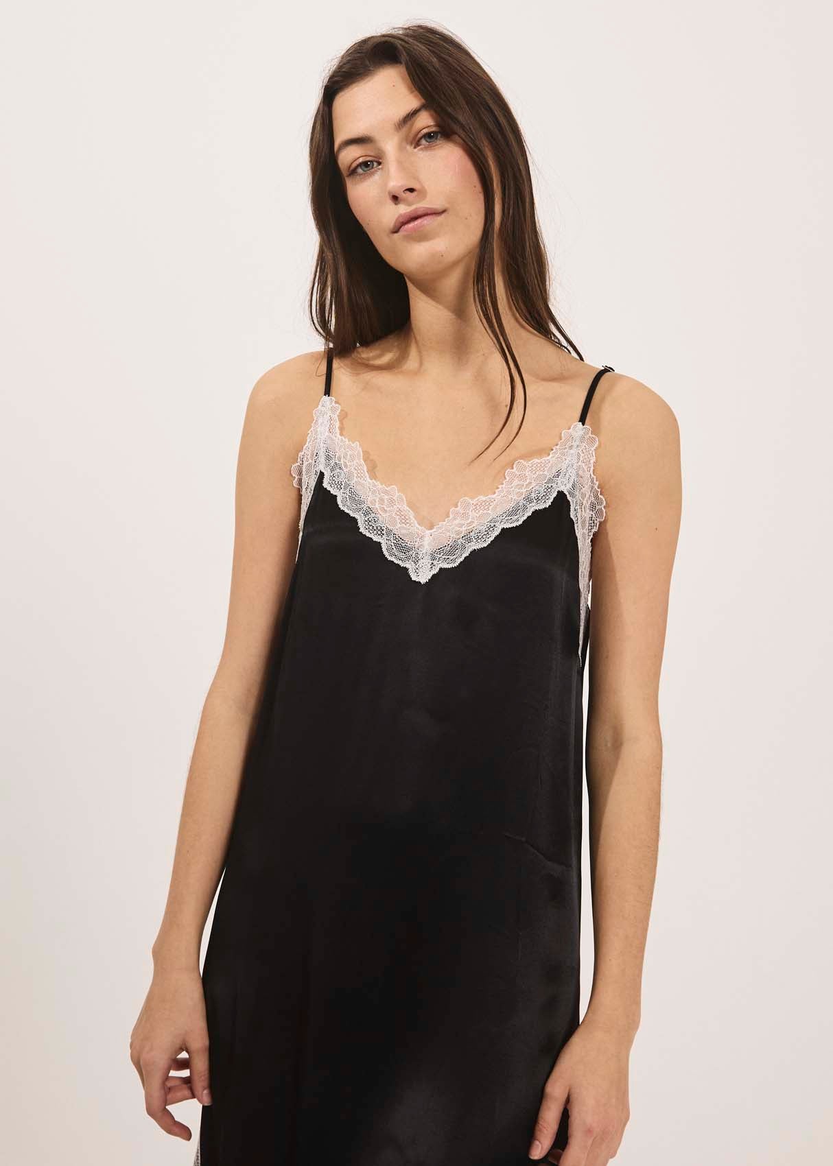 NORR Portia lace slip dress Dresses Black comb.