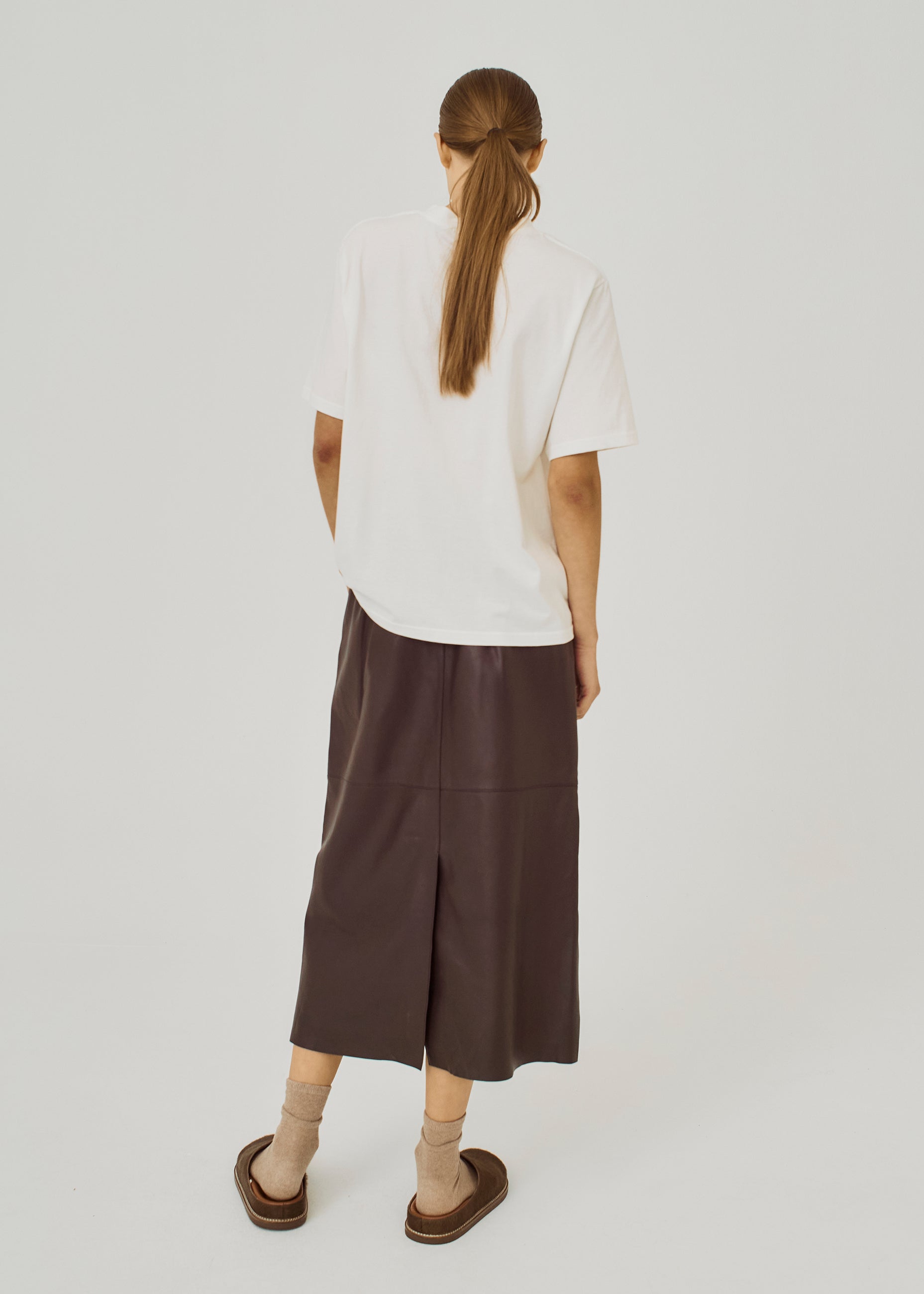 NORR Shelby midi leather skirt Skirts Dark Brown