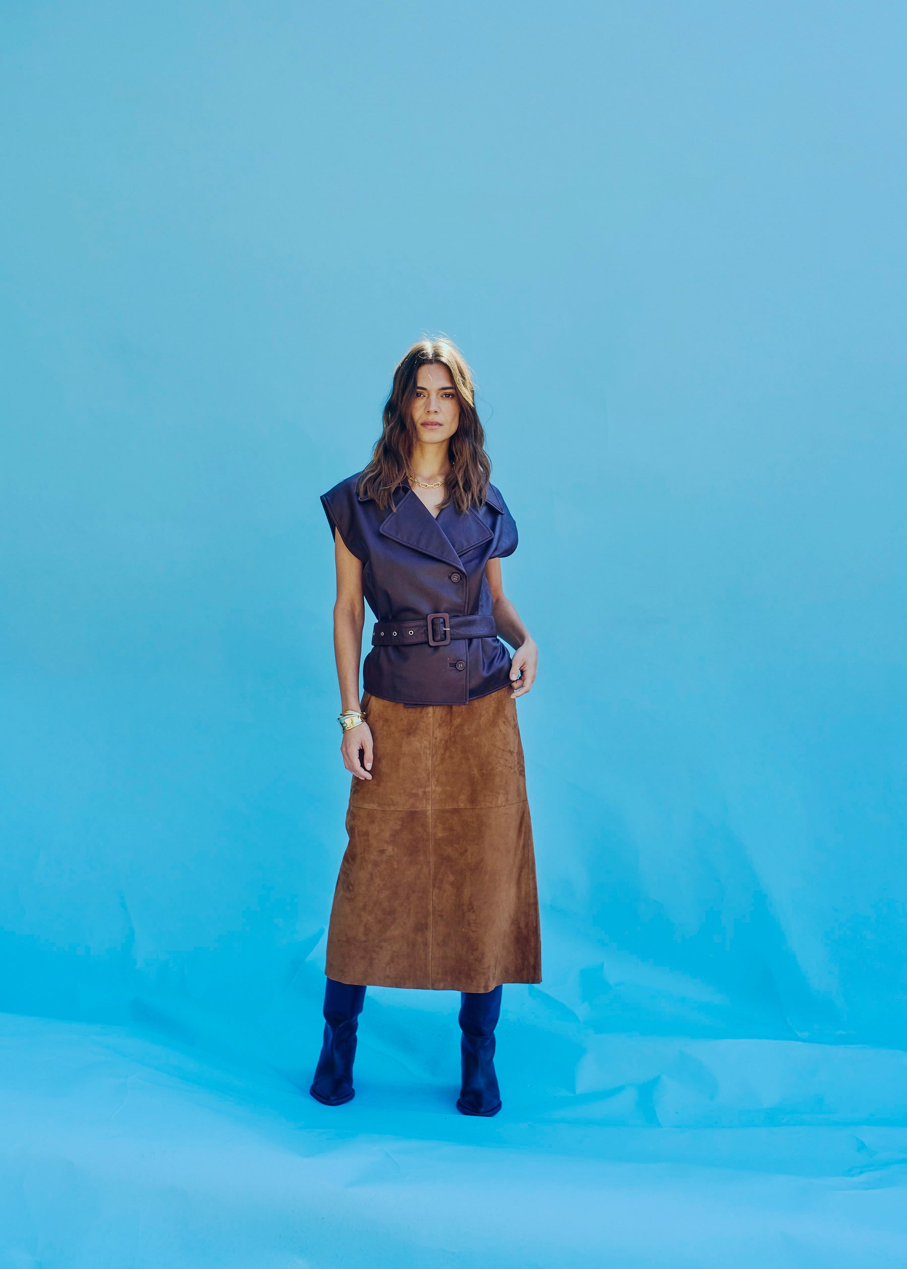 NORR Shelby midi suede skirt Skirts Cognac