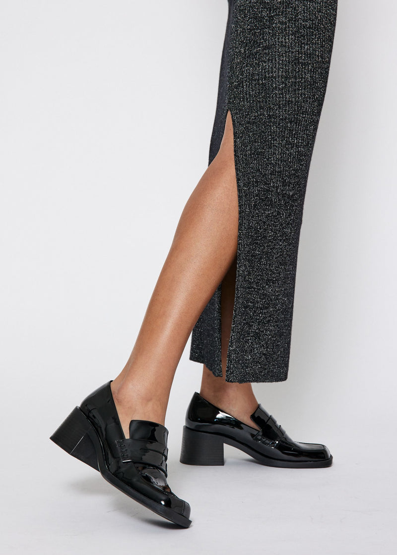 NORR Sherry Metallic knit skirt Skirts Black w. Silver lurex