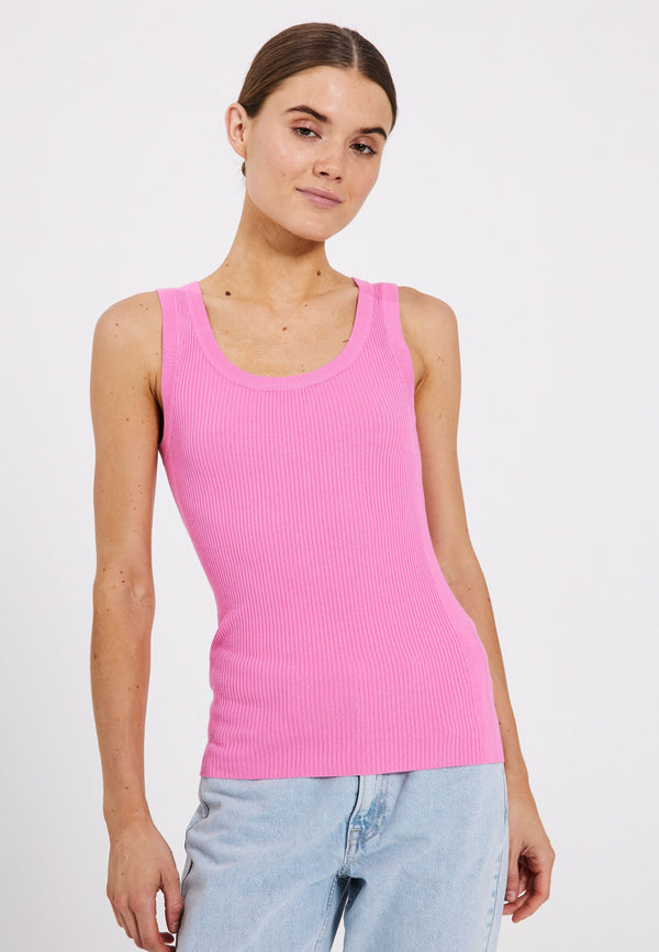 NORR Sherry U-neck knit tank Tops Bright pink