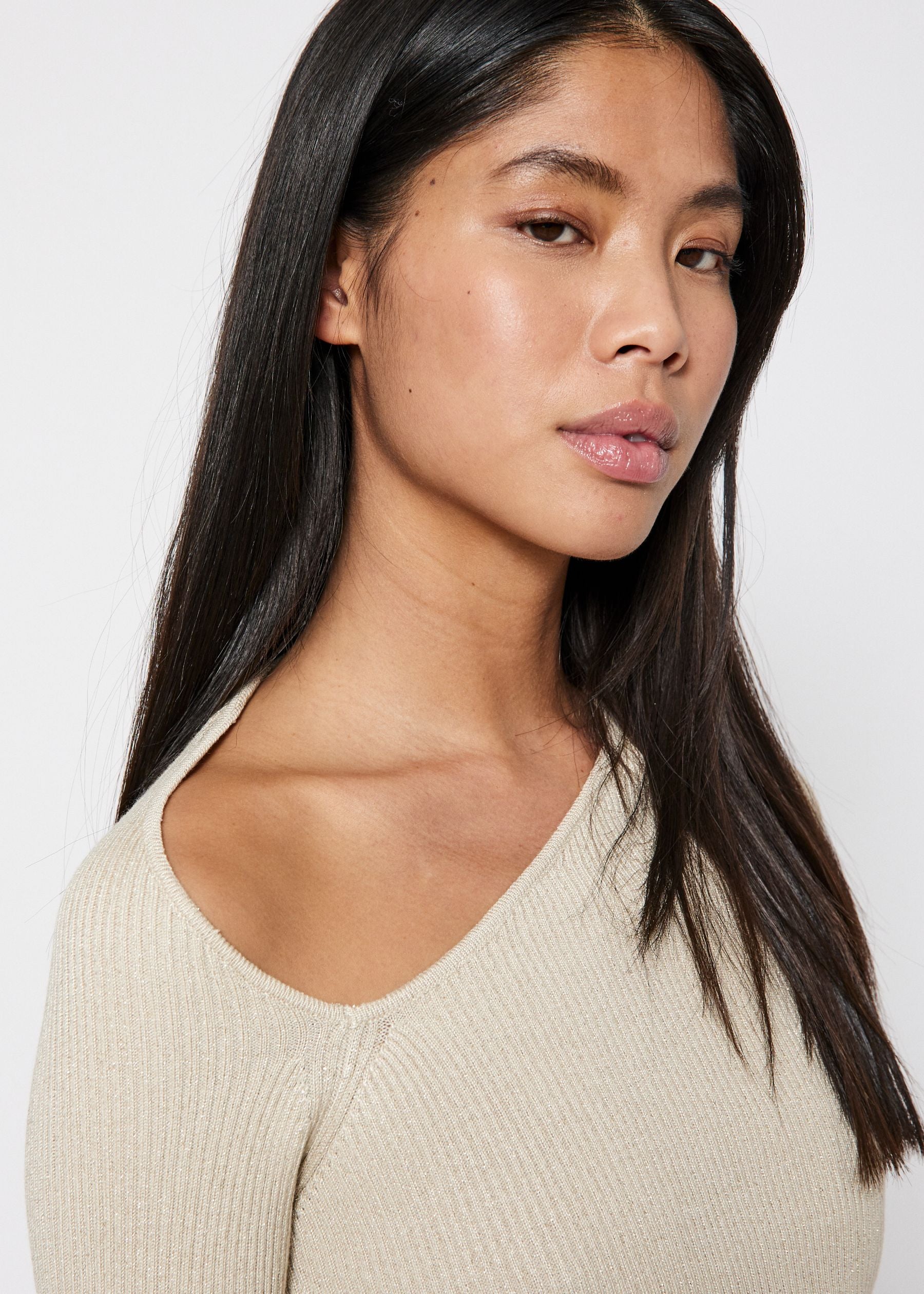 NORR Sherry WS Metallic knit top Tops Light Beige w. lurex