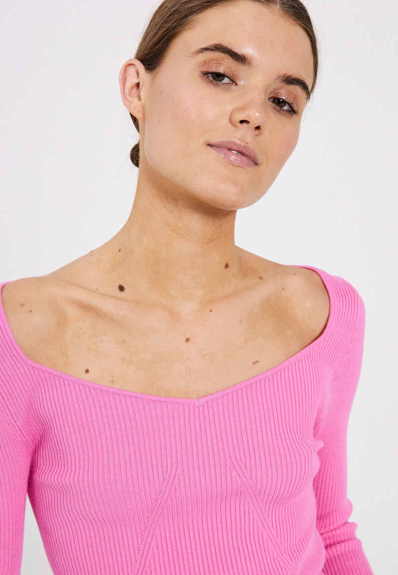 NORR Sherry heart knit top Tops Bright pink