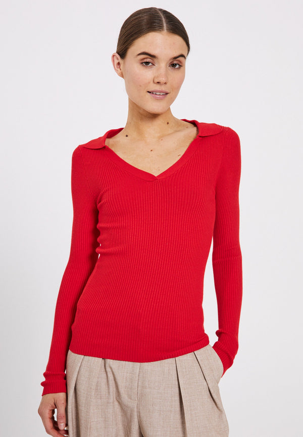 NORR Sherry polo knit top Tops Bright red