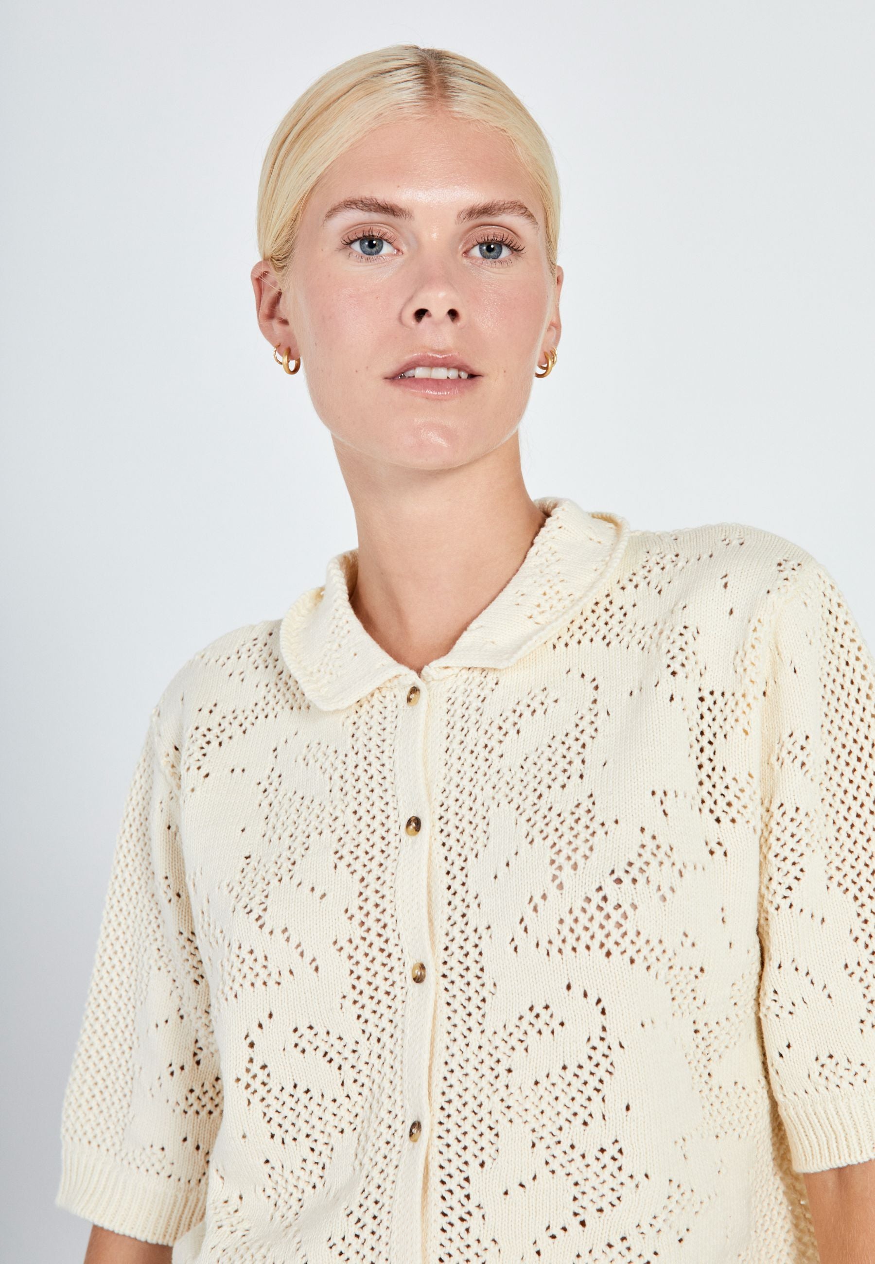 NORR Stilla crochet knit cardigan Cardigans Off-white