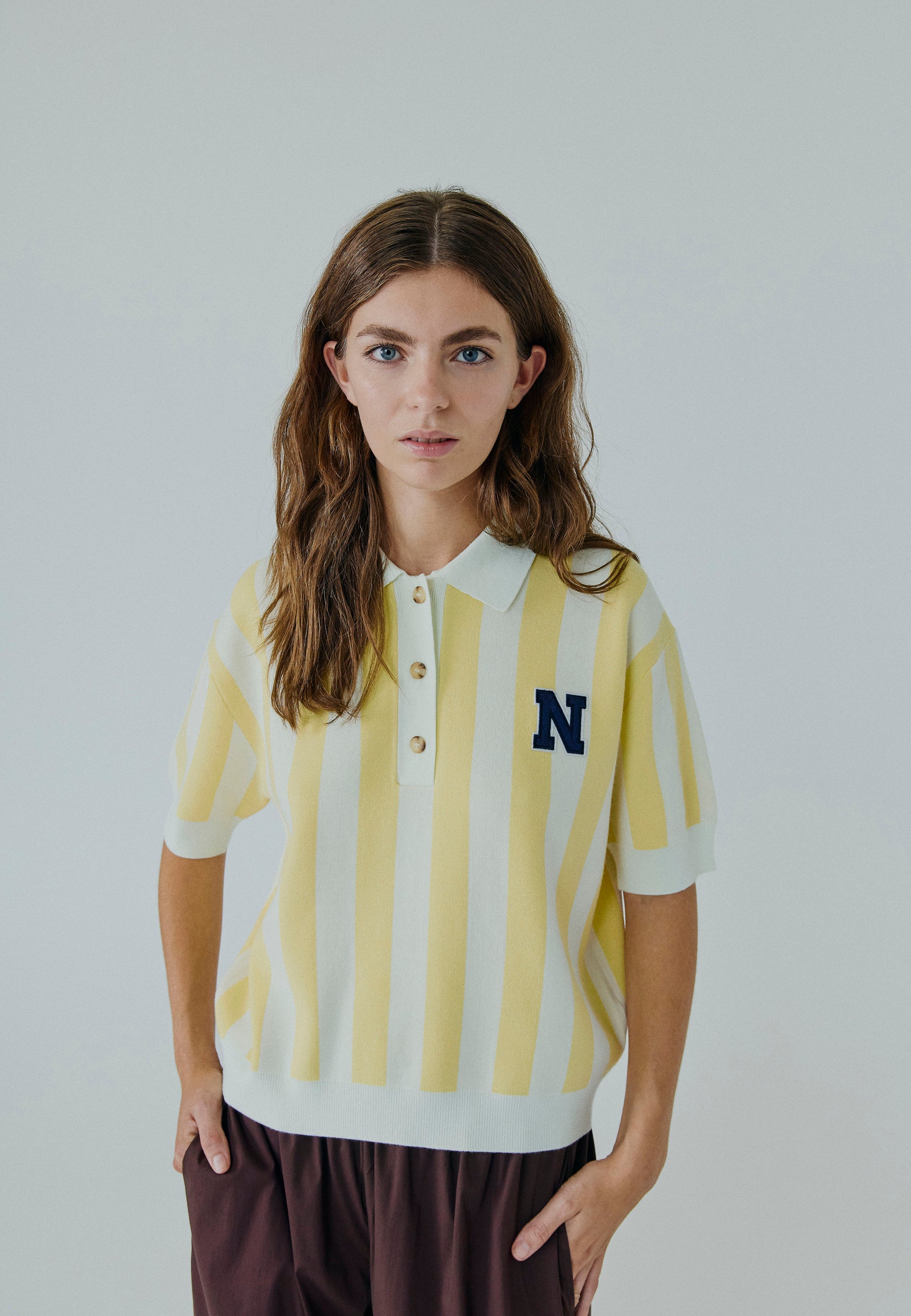 NORR Varsity knit polo Knits Light yellow