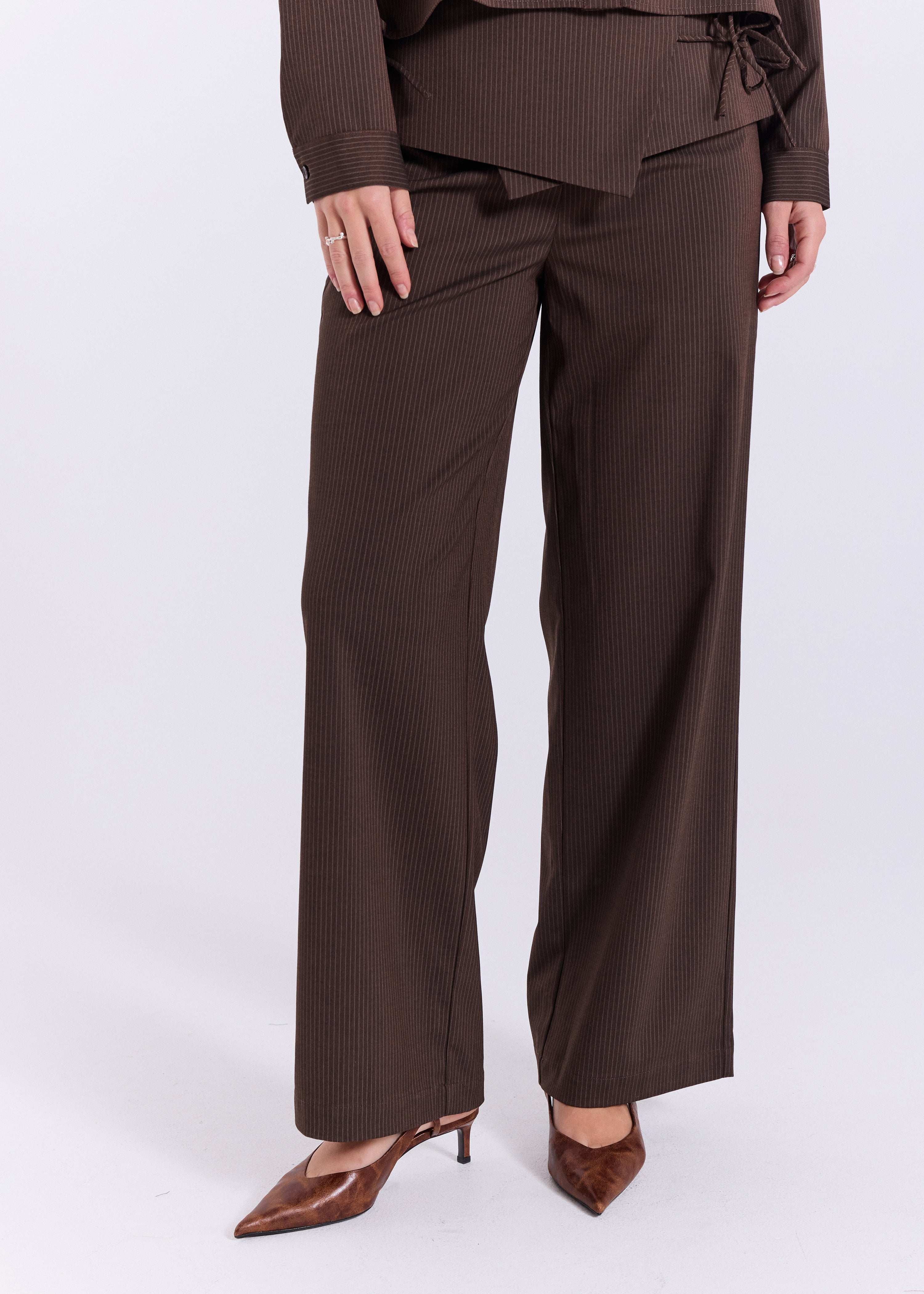 NORR Willow string pants Pants Brown pinstripe