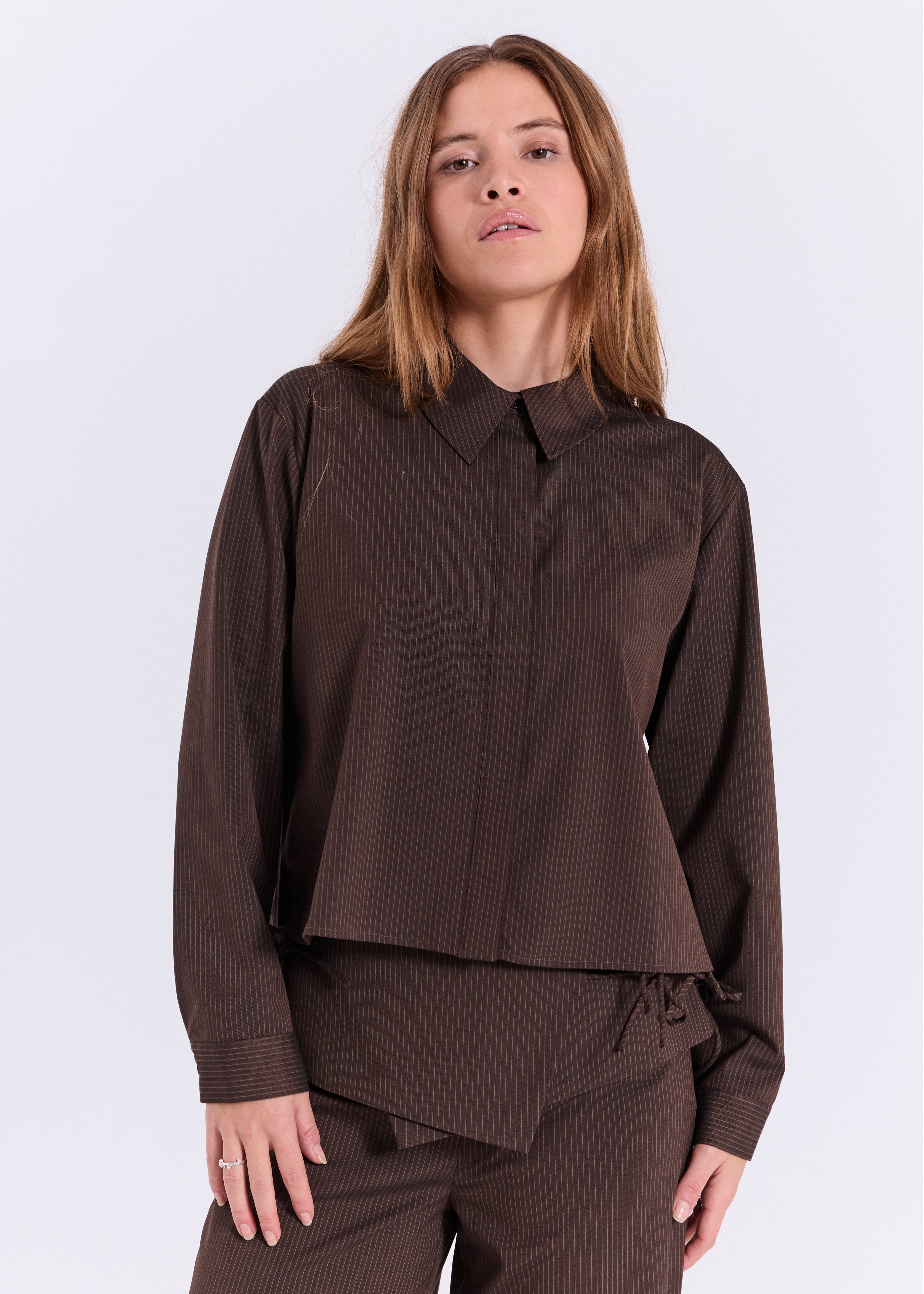NORR Willow string shirt Shirts Brown pinstripe